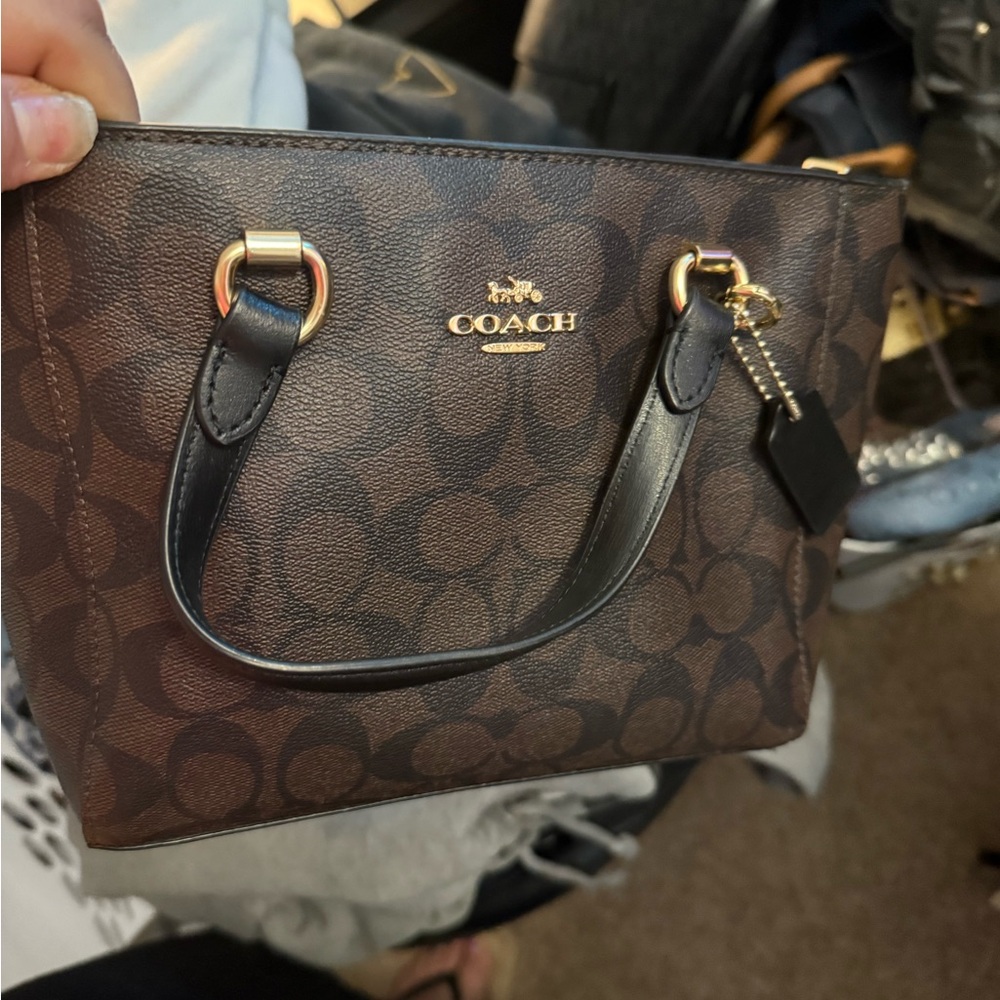 Coach city mini tote , canvas print gently used.